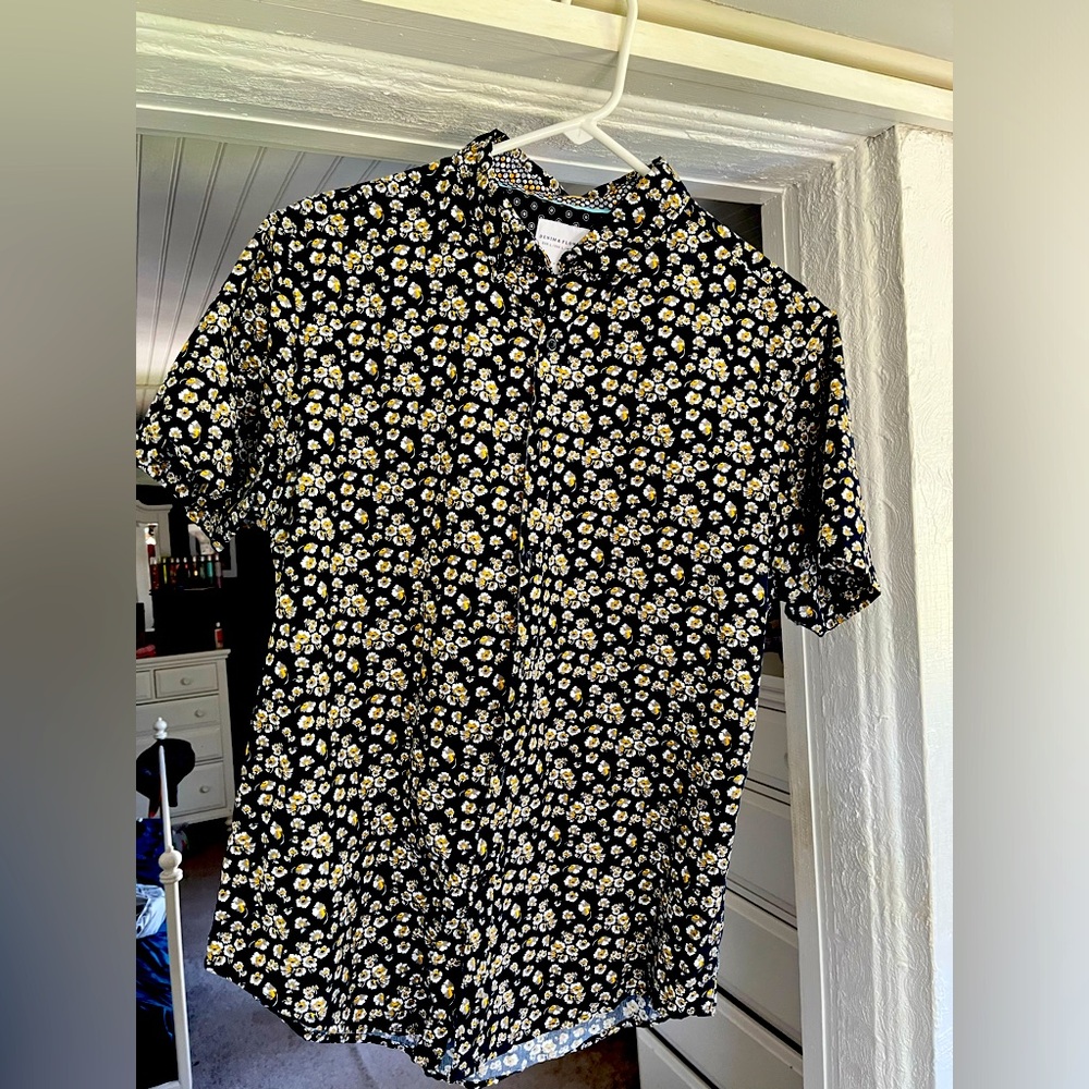 Denim & Flower mens short sleeved button down slim fit size L